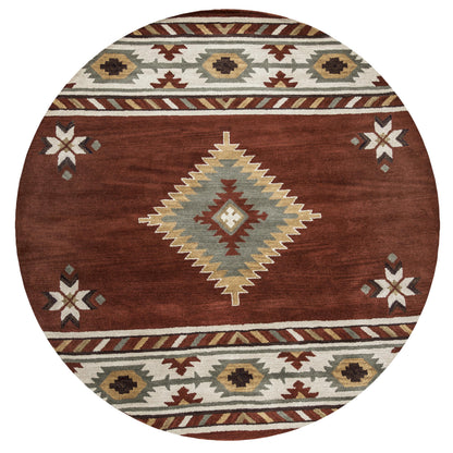 Round rug, 8' diameter, Southwestern rustic lodge design.