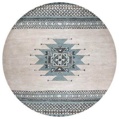 Round rug in Southwest Rustic Lodge style, 8' diameter.