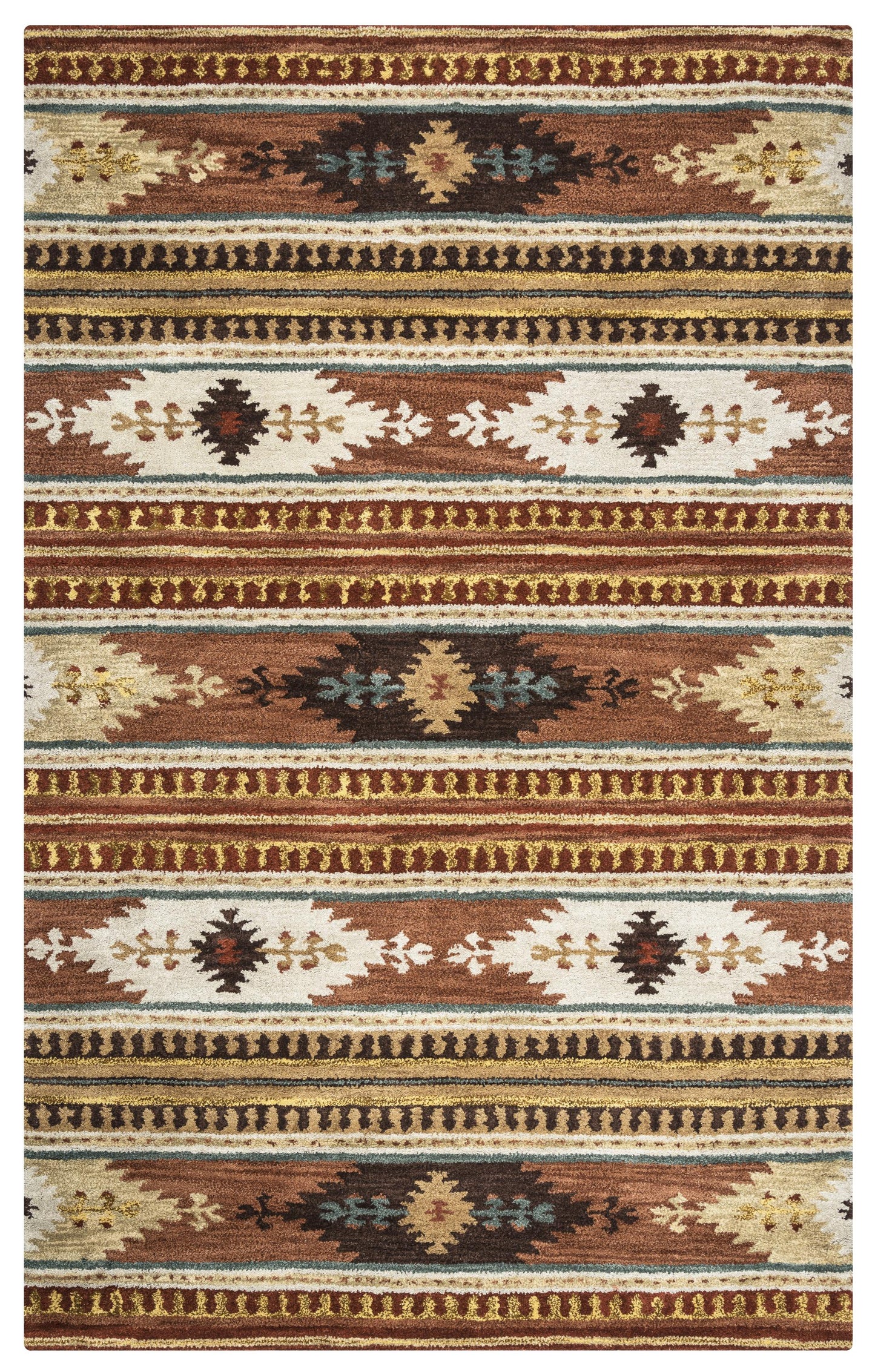 Southwestern style rug with a rustic lodge pattern, 12' x 15'.