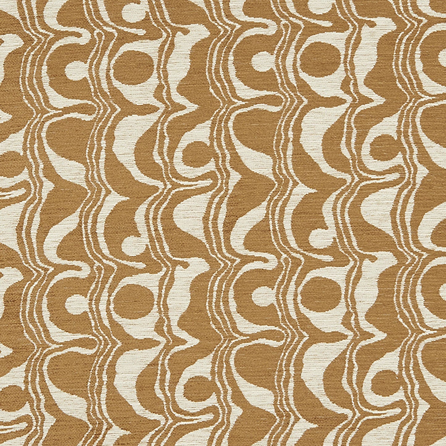 Tan and cream swirled fabric pattern with organic curved shapes and repeating loops.