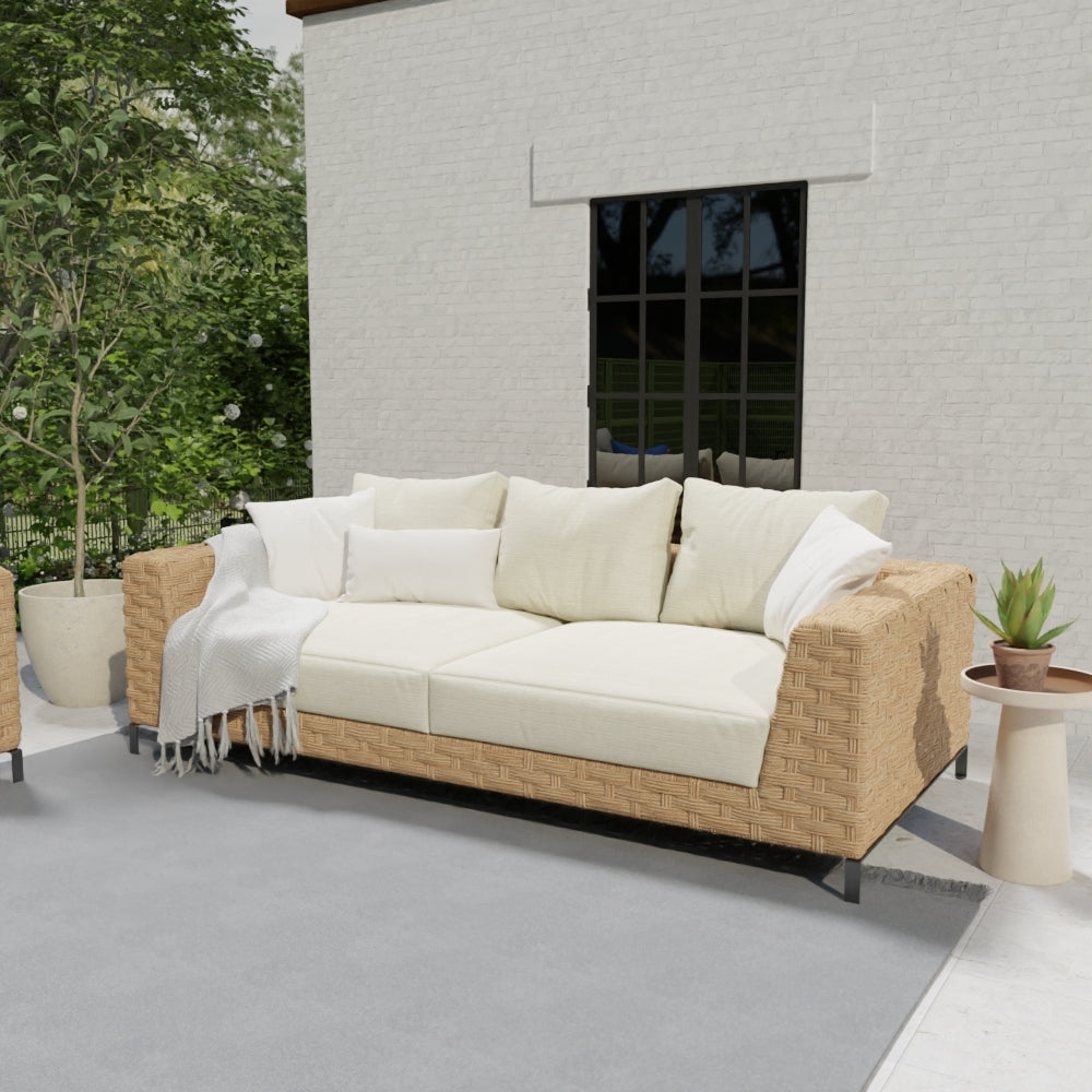 Sand solid textured fabric swatch with visible weave.