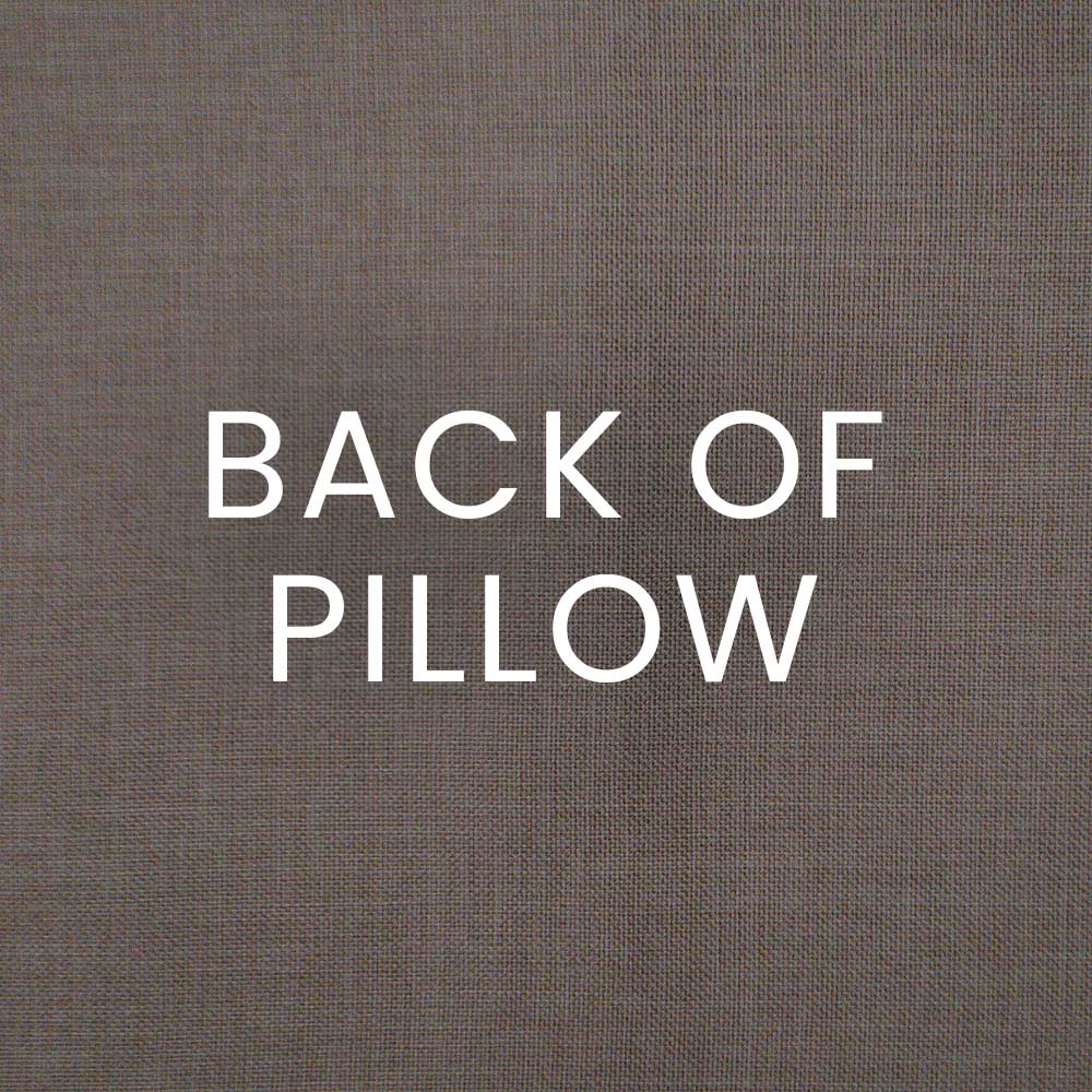Warm sand linen texture with bold white 'BACK OF PILLOW' text.