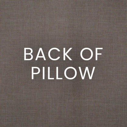 Warm sand linen texture with bold white 'BACK OF PILLOW' text.