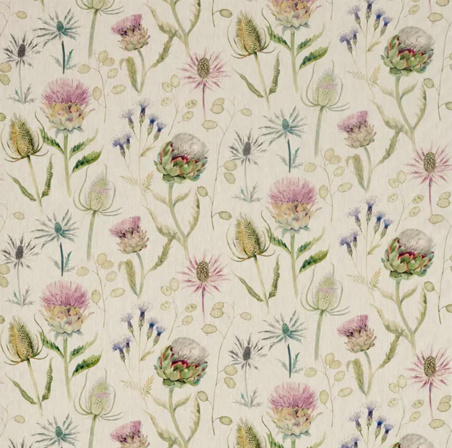 SANDERSON Thistle Garden Linen Fabric Classic Floral Thistle,Fig   - DEBB226423