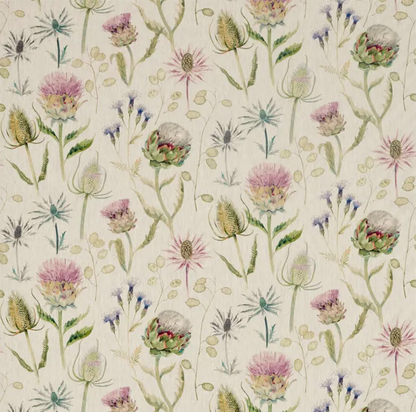 SANDERSON Thistle Garden Linen Fabric Classic Floral Thistle,Fig   - DEBB226423