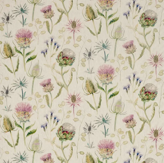 SANDERSON Thistle Garden Linen Fabric Classic Floral Thistle,Fig   - DEBB226423