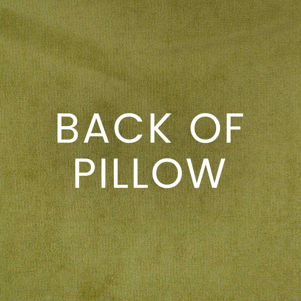 Olive green textured pillow back fabric with white BACK OF PILLOW text