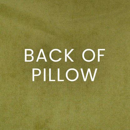 Olive green textured pillow back fabric with white BACK OF PILLOW text