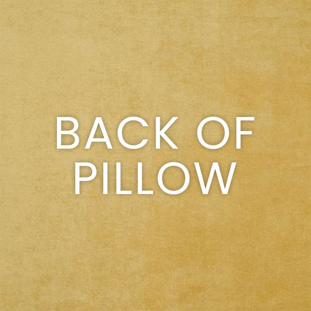 White text 'BACK OF PILLOW' on warm maize-gold textured background.