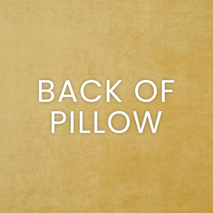 White text 'BACK OF PILLOW' on warm maize-gold textured background.