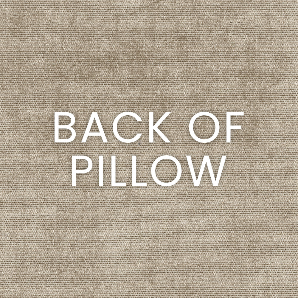 Beige linen-textured pillow back with white 'BACK OF PILLOW' lettering.
