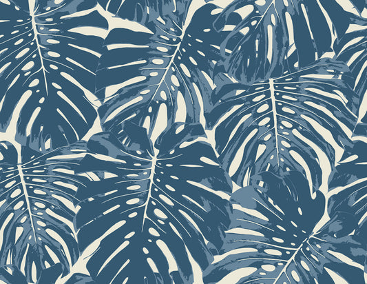 Seabrook Designs  Jamaica Botanical Coastal Prussian Blue , White   - TA20002
