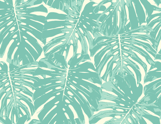 Seabrook Designs  Jamaica Botanical Coastal Teal , White   - TA20014