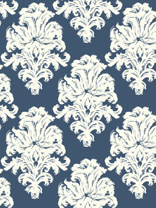 Seabrook Designs  Montserrat Damask Coastal Prussian Blue , White   - TA20102
