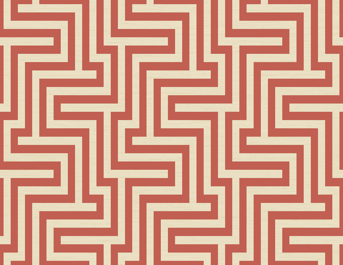 Seabrook Designs  Martinique Geometric Coastal Rust Orange , Off-White   - TA20401