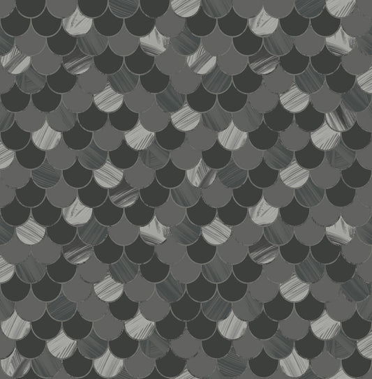 Seabrook Designs  Catalina Scales Animal Print Coastal Black, Ocean Blue, Gray, , Metallic Silver   - TA20900