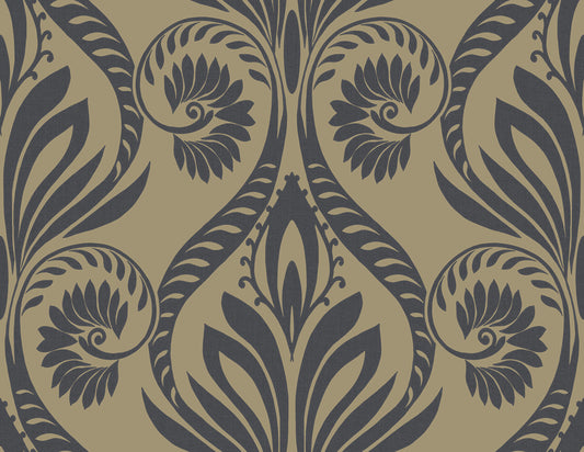 Seabrook Designs  Bonaire Damask Coastal Black , Metallic Gold   - TA21000