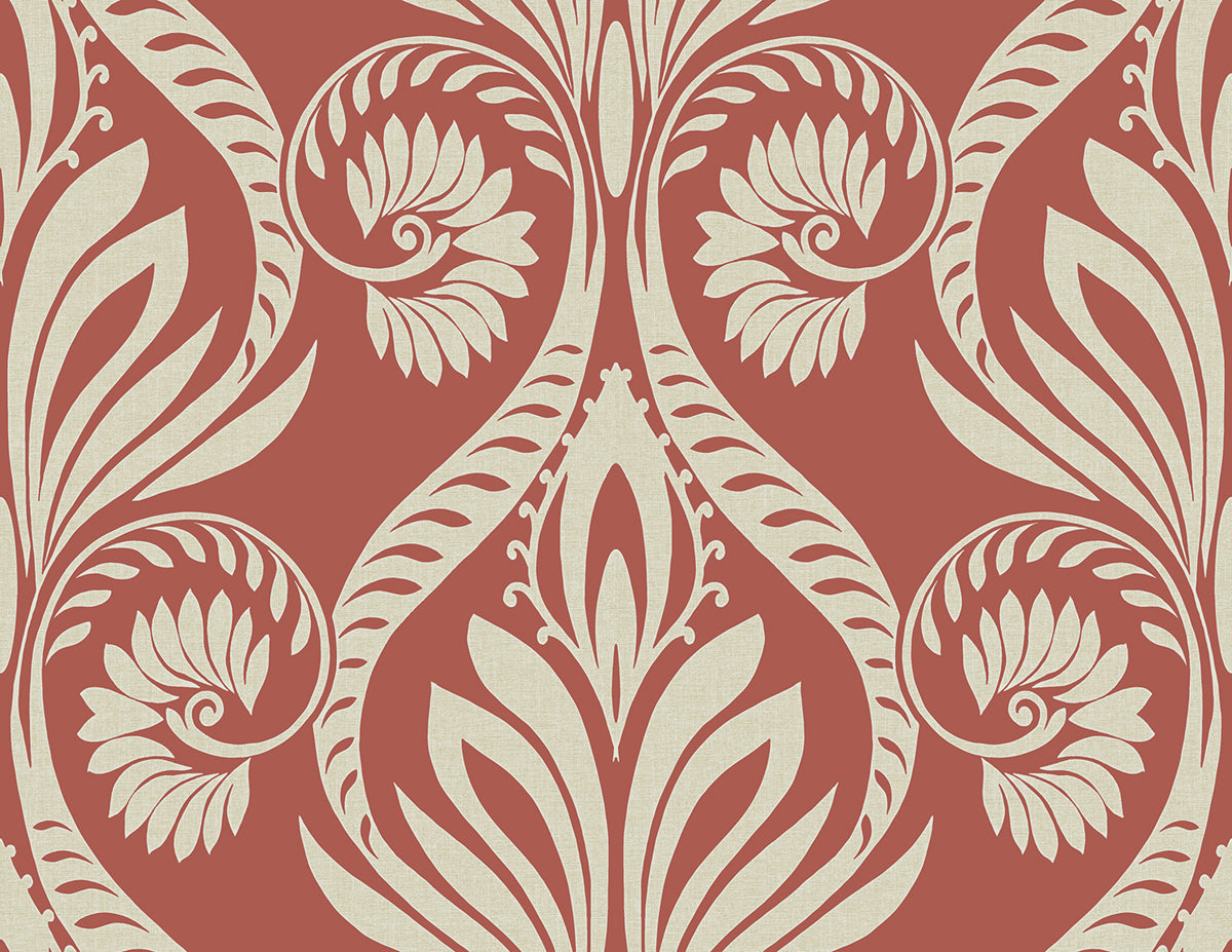 Seabrook Designs  Bonaire Damask Coastal Scarlet Red , Off-White   - TA21001
