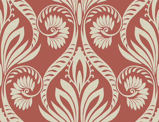 Seabrook Designs  Bonaire Damask Coastal Scarlet Red , Off-White   - TA21001