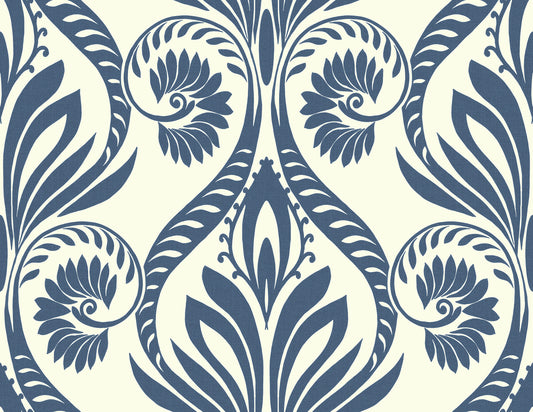 Seabrook Designs  Bonaire Damask Coastal Navy Blue , White   - TA21002