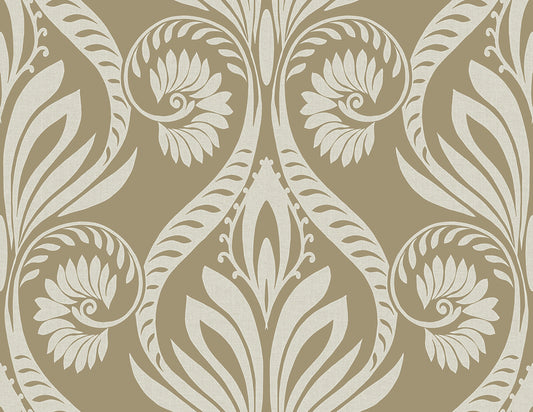 Seabrook Designs  Bonaire Damask Coastal Metallic Gold , Off-White   - TA21006