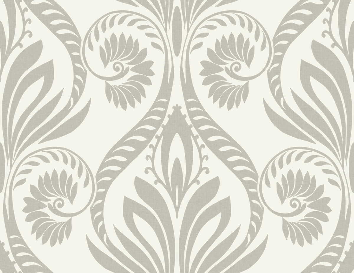 Seabrook Designs  Bonaire Damask Coastal Metallic Silver , White   - TA21008