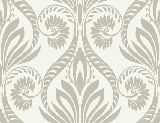 Seabrook Designs  Bonaire Damask Coastal Metallic Silver , White   - TA21008
