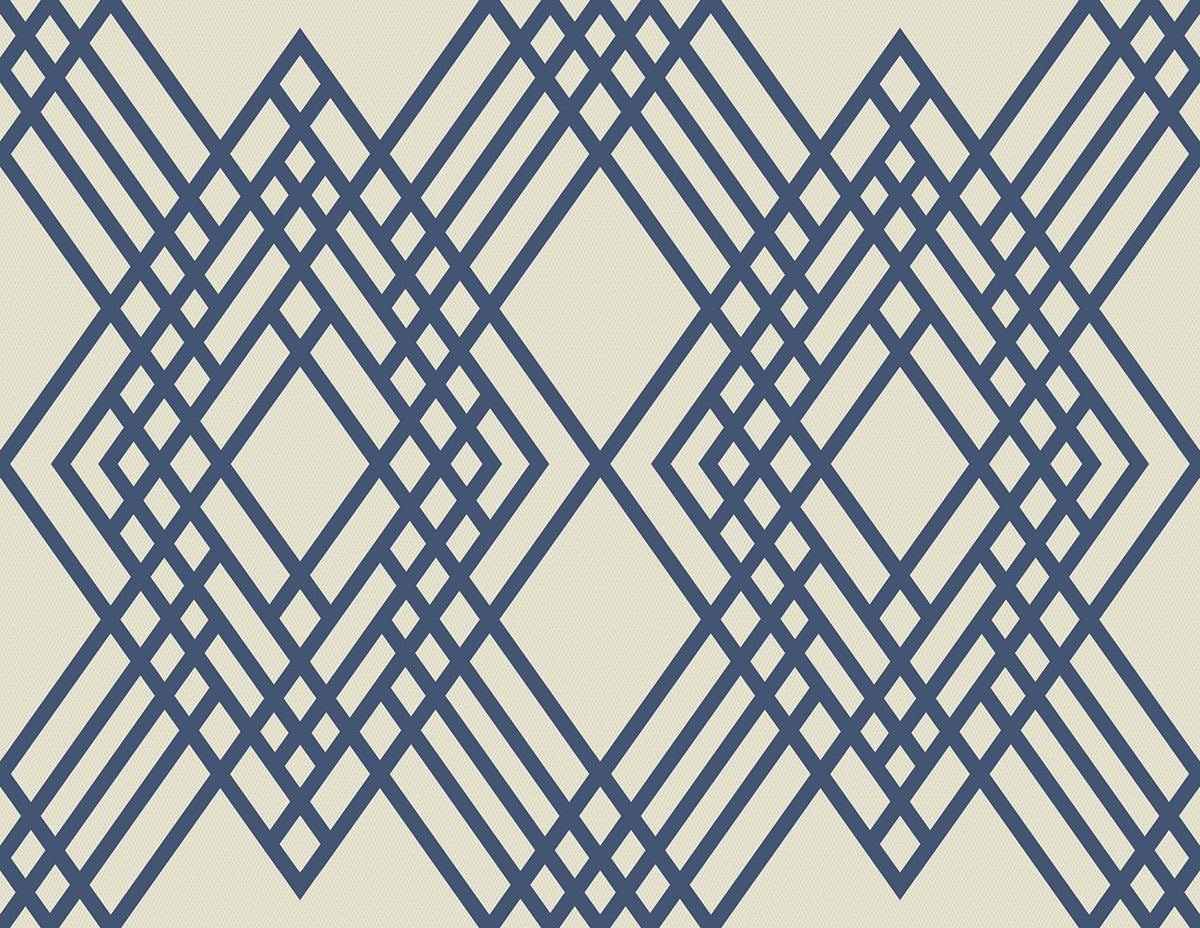 Seabrook Designs  Cayman Geometric Coastal Prussia Blue , Off-White   - TA21302