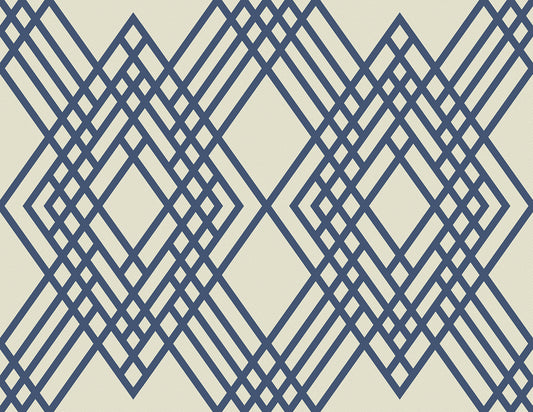 Seabrook Designs  Cayman Geometric Coastal Prussia Blue , Off-White   - TA21302