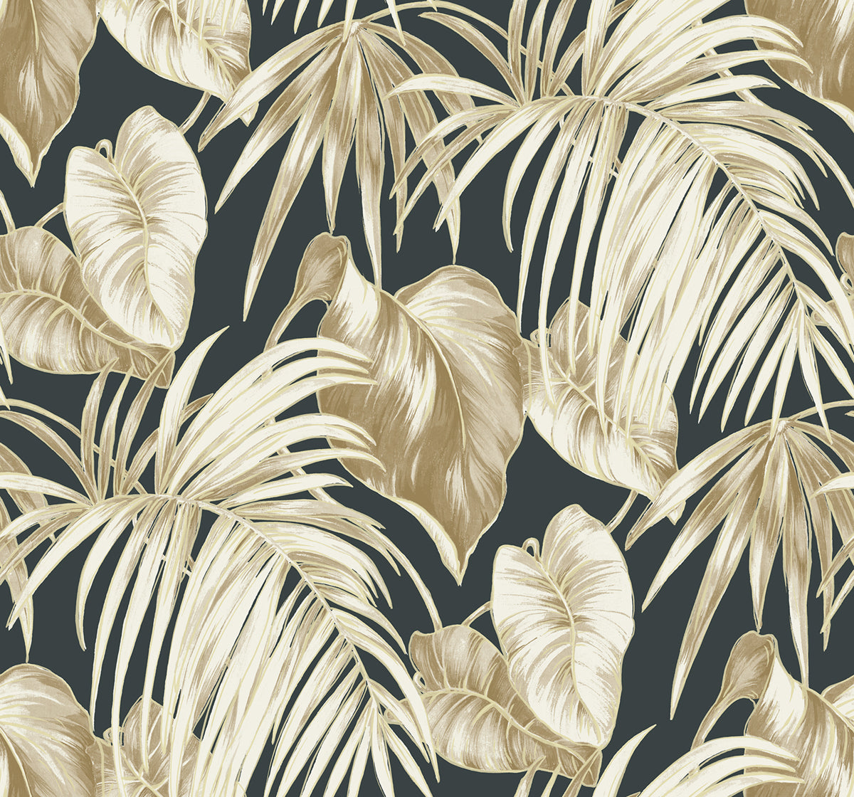 Seabrook Designs  Dominica Botanical Coastal Black, Metallic Gold, Camel, , White   - TA21600