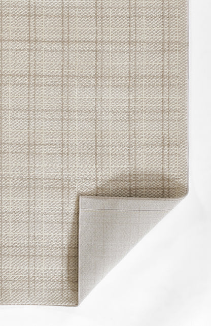 Beige textured runner with a subtle plaid grid and woven pattern, folded corner showing underside.
