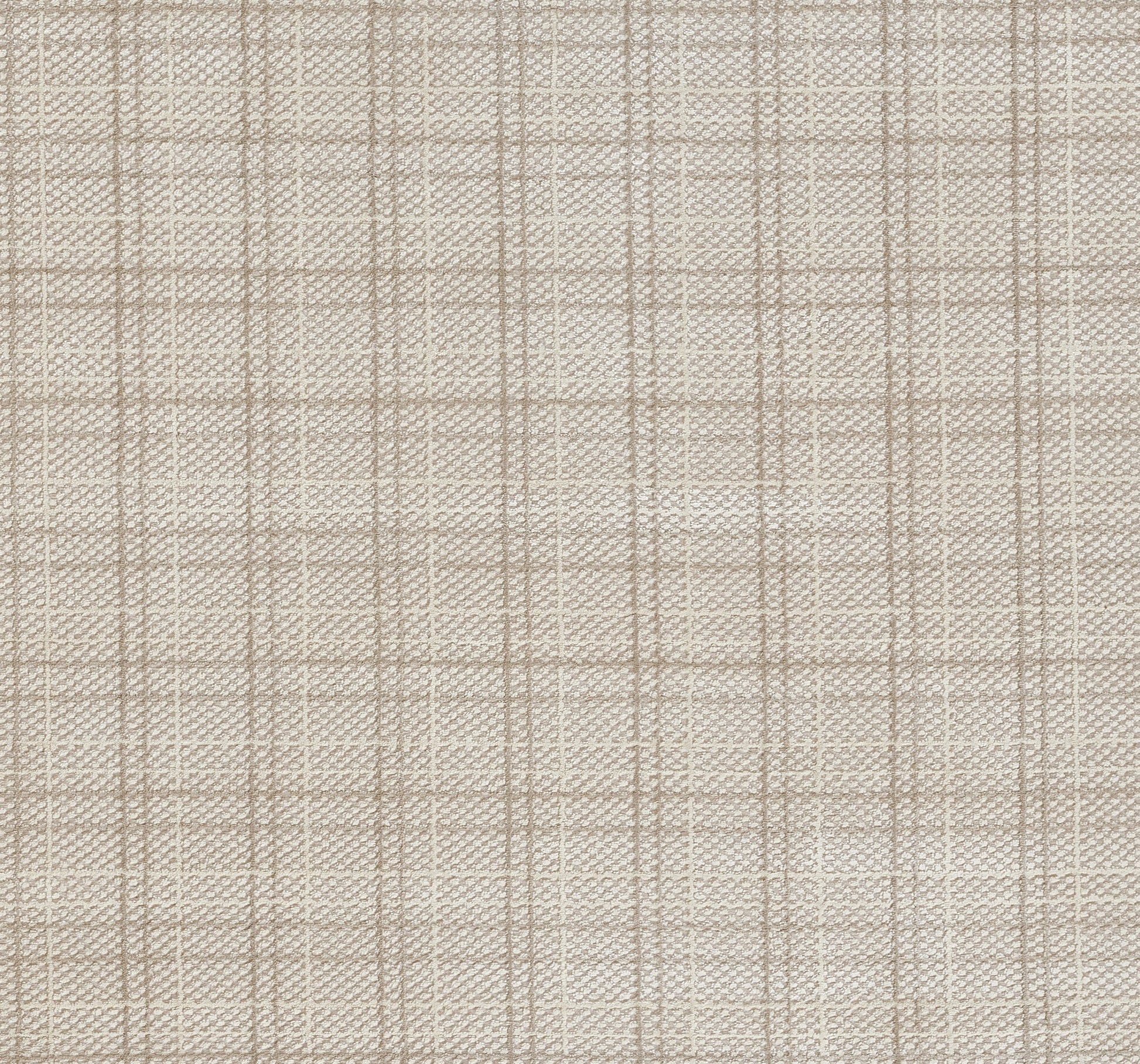 Beige plaid woven rug texture with tan grid lines and subtle raised weave.