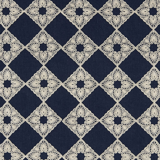 JF Fabrics TALISMAN 68 Fabric Traditional,Transitional,Contemporary,Diamond,Floral,Geometric Blue  Embroidery - 7627768 J8211