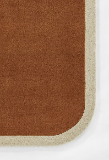 Brown rectangular rug with a light beige border and rounded corners, 8' x 10'.
