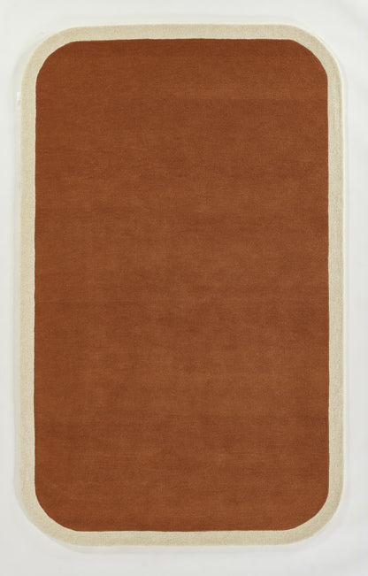 Brown rug with a light beige border and rounded corners; soft, plush textile look.