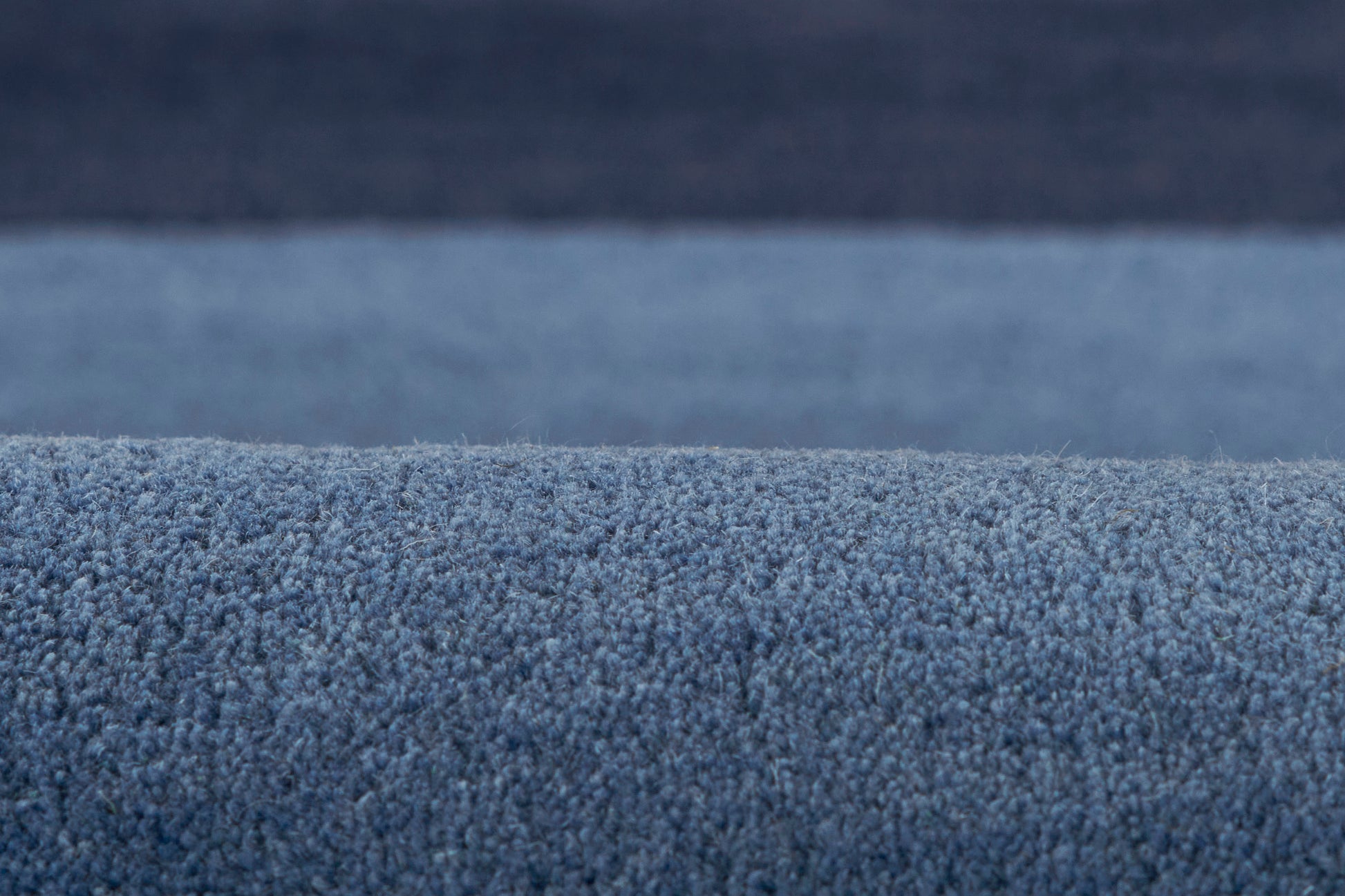 Blue plush pile carpet rug with dense texture and looped fibers, ideal for living room flooring.