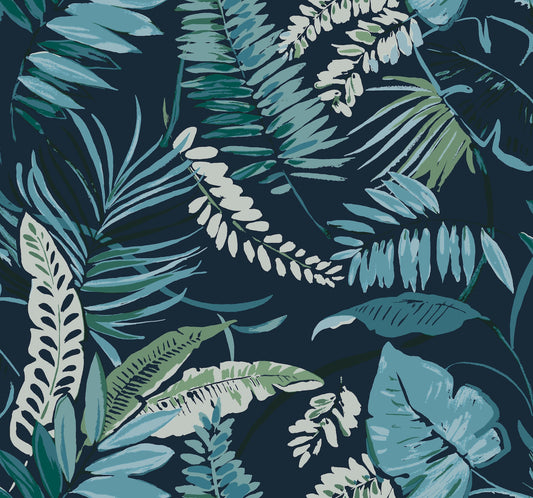 York Wallcoverings Inspired by Color Tropical Toss Navy Wallpaper  Botanical Blues   - TC2623