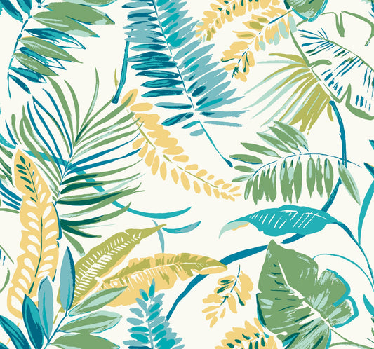 York Wallcoverings York Wallcoverings Tropical Toss Aqua and Yellow Wallpaper  Botanical Yellows   - TC2626
