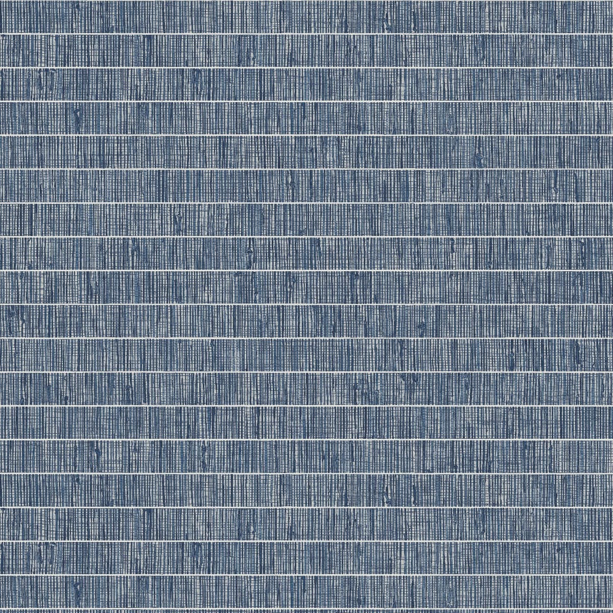 Close-up of blue denim-like fabric with tight weave and pale horizontal stripes forming a grid.