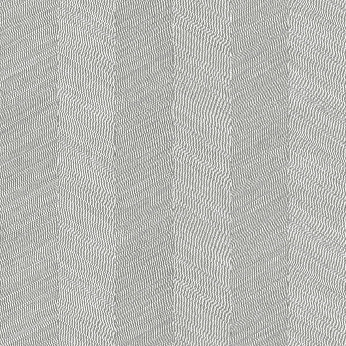 Soft gray chevron-pattern wallpaper with subtle linear texture; modern wall covering for living rooms and hallways.