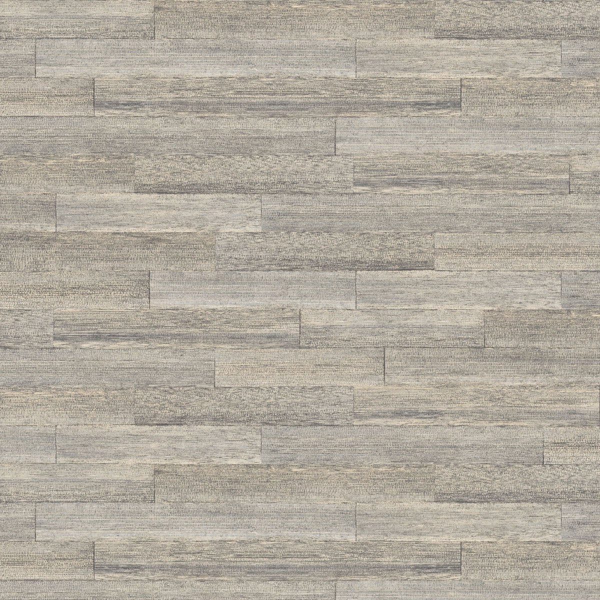 Gray and taupe stone-look rectangular tiles in a staggered brick pattern for a wall or backsplash.