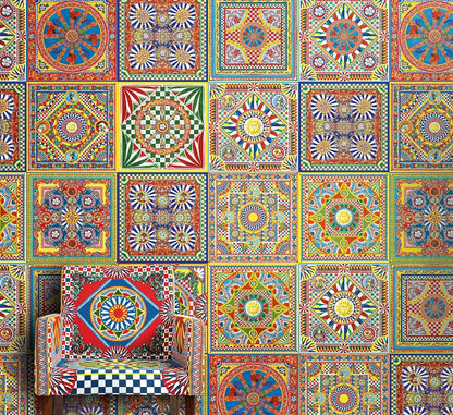 Dolce & Gabbana Casa  Carretto Mural Geometric Contemporary Multicolors   - TCW002TCAHPUC085