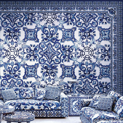 Dolce & Gabbana Casa  Blu Mediterraneo Mural Damask Contemporary Blues   - TCW006TCAI8UB025