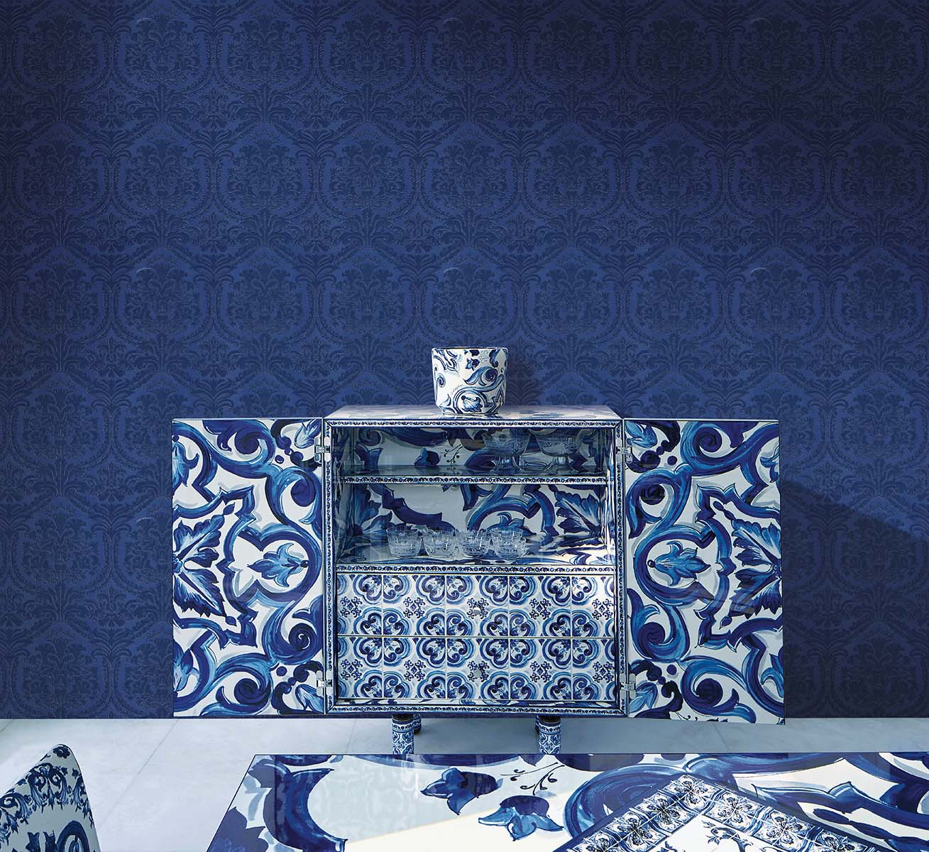 Dolce & Gabbana Casa  Damasco Damask Contemporary Navys   - TCW007TCAIBU0018