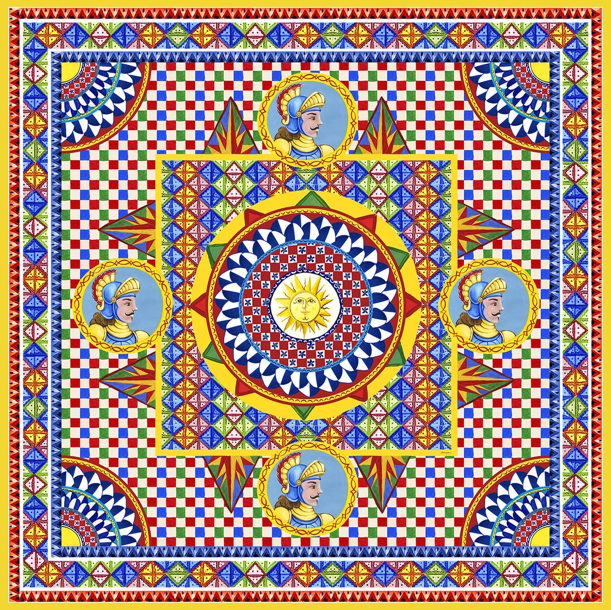 Dolce & Gabbana Casa  Sol Carretto Mural Geometric Contemporary Multicolors   - TCW011TCAHPUC092