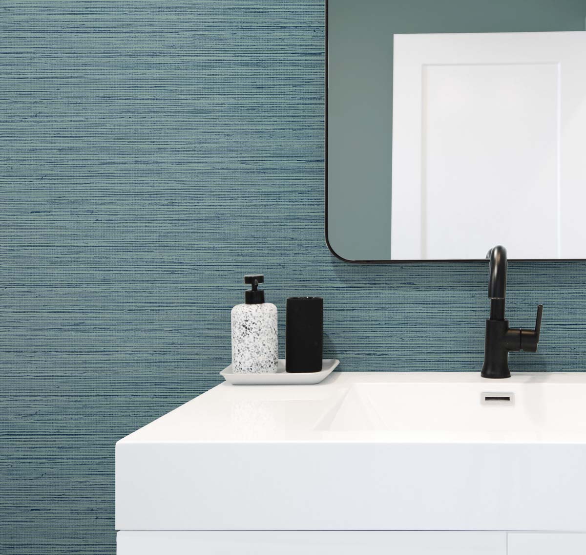 DuPont Tedlar Textures Edmond Faux Sisal Faux Grasscloth Contemporary Blue Matte  - TG60324