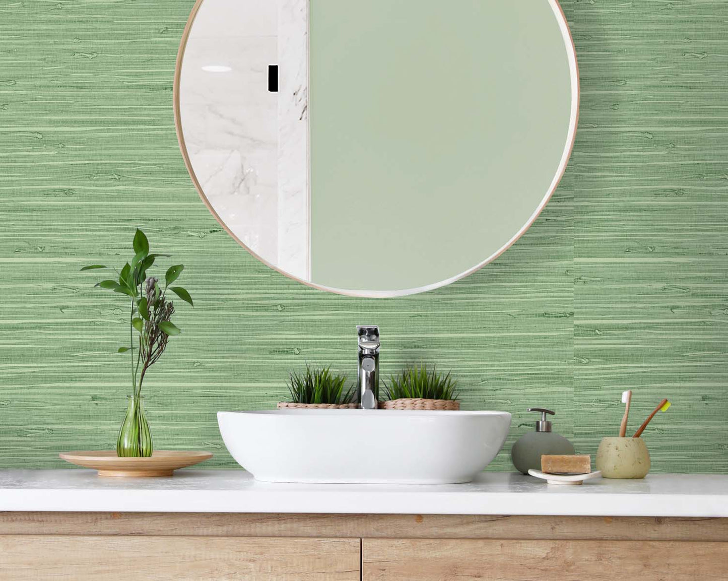 DuPont Tedlar Textures Marion Faux Arrowroot Faux Grasscloth Contemporary Green Matte  - TG60534