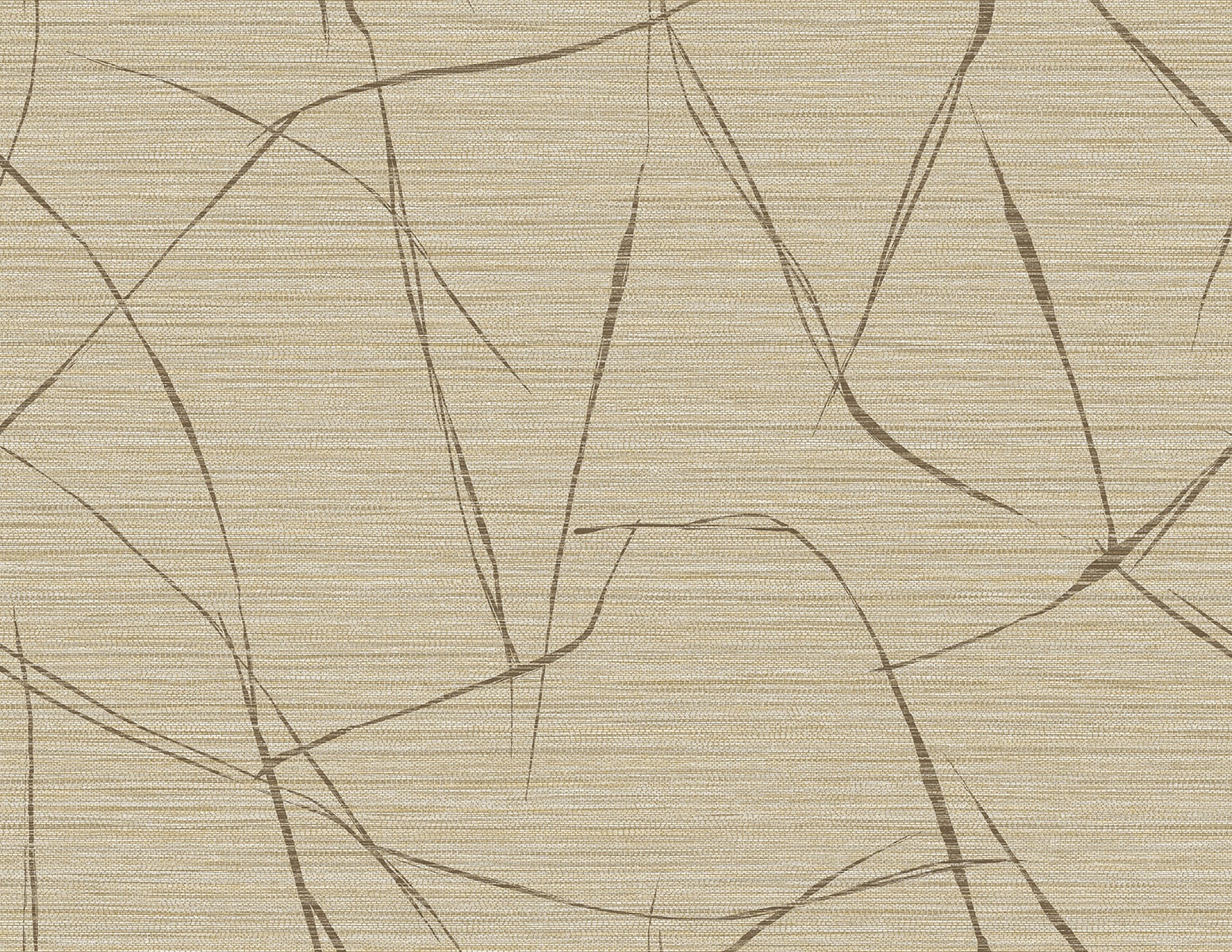 Beige linen-textured fabric with an abstract dark brown curved-line pattern.