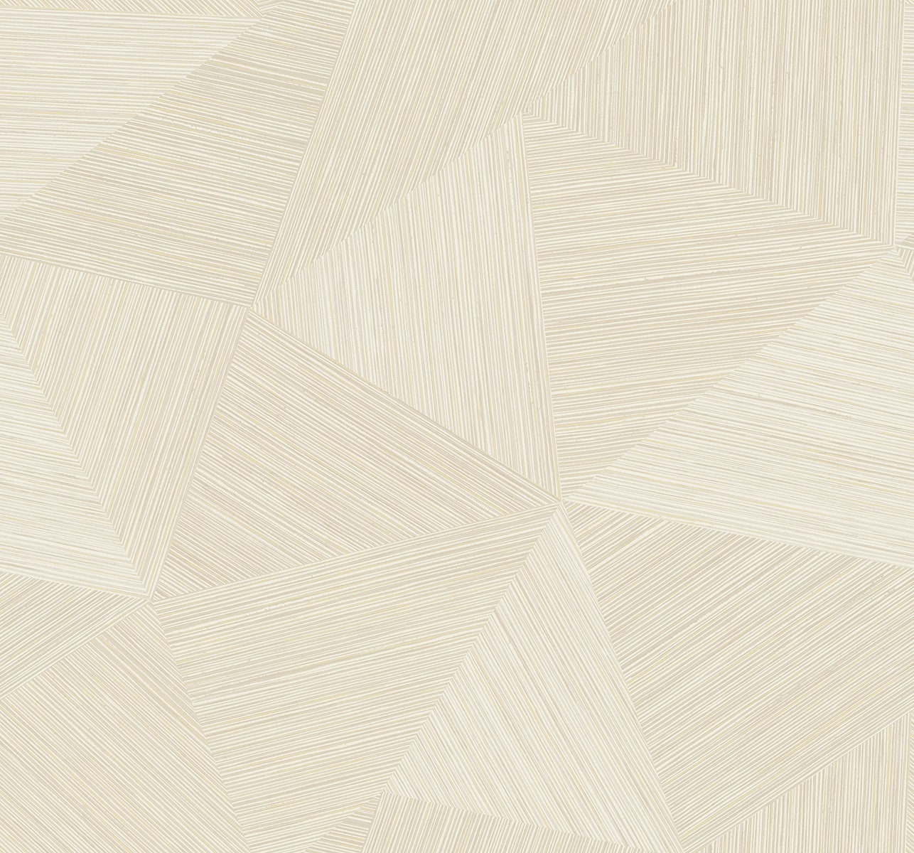 Cream-beige geometric wallpaper with triangular panel sections and fine linear texture.