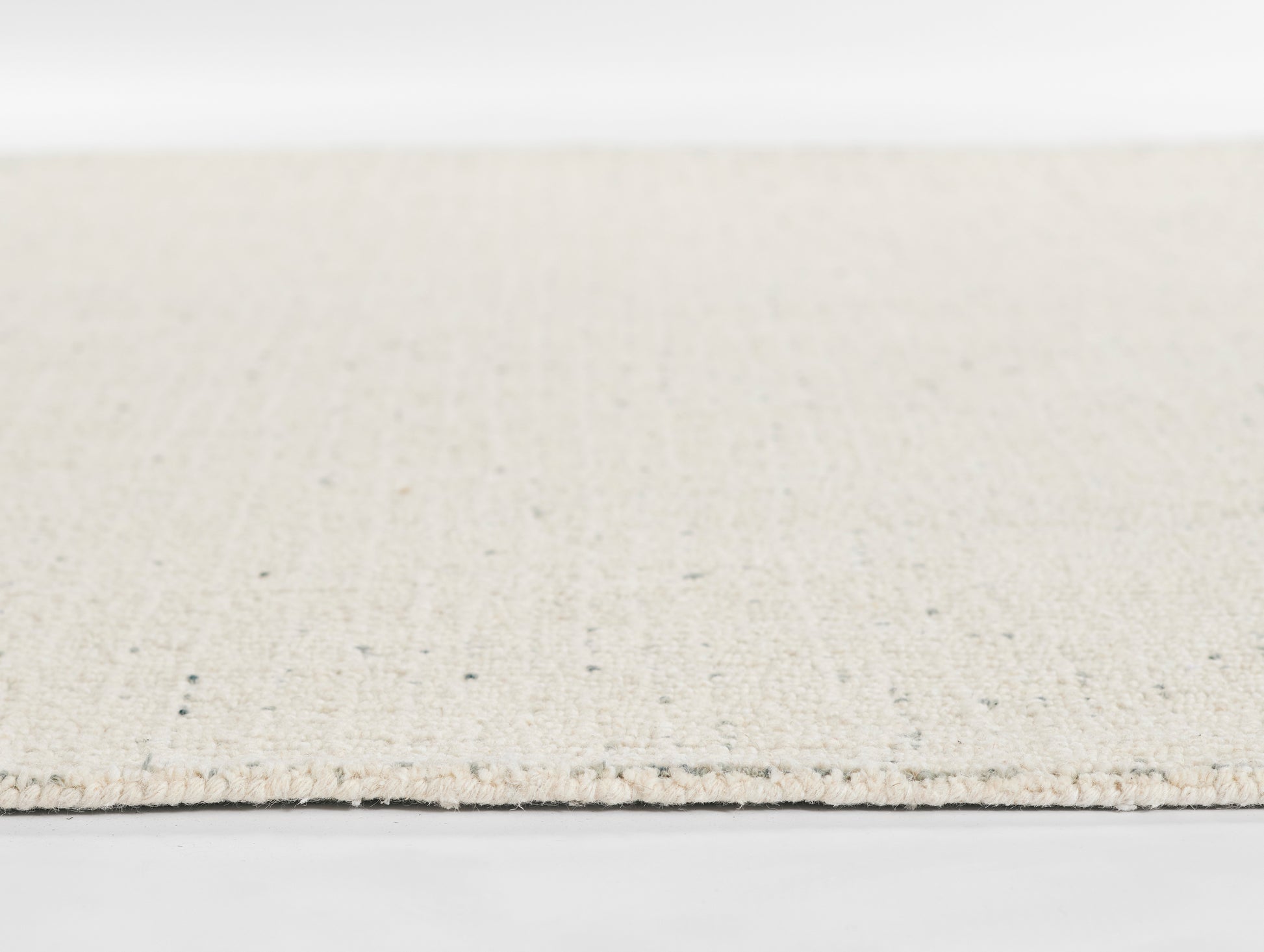 Beige flat-weave rug with natural fibers and subtle speckle, rectangular neutral living-room floor covering.